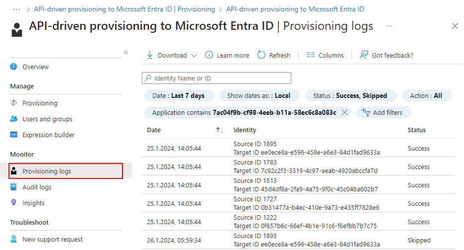 Figure 11: Provisioning logs. 