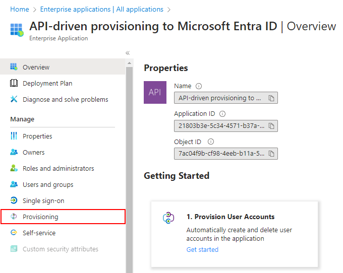 Figure 5: Enable provisioning in API-driven provisioning app. 