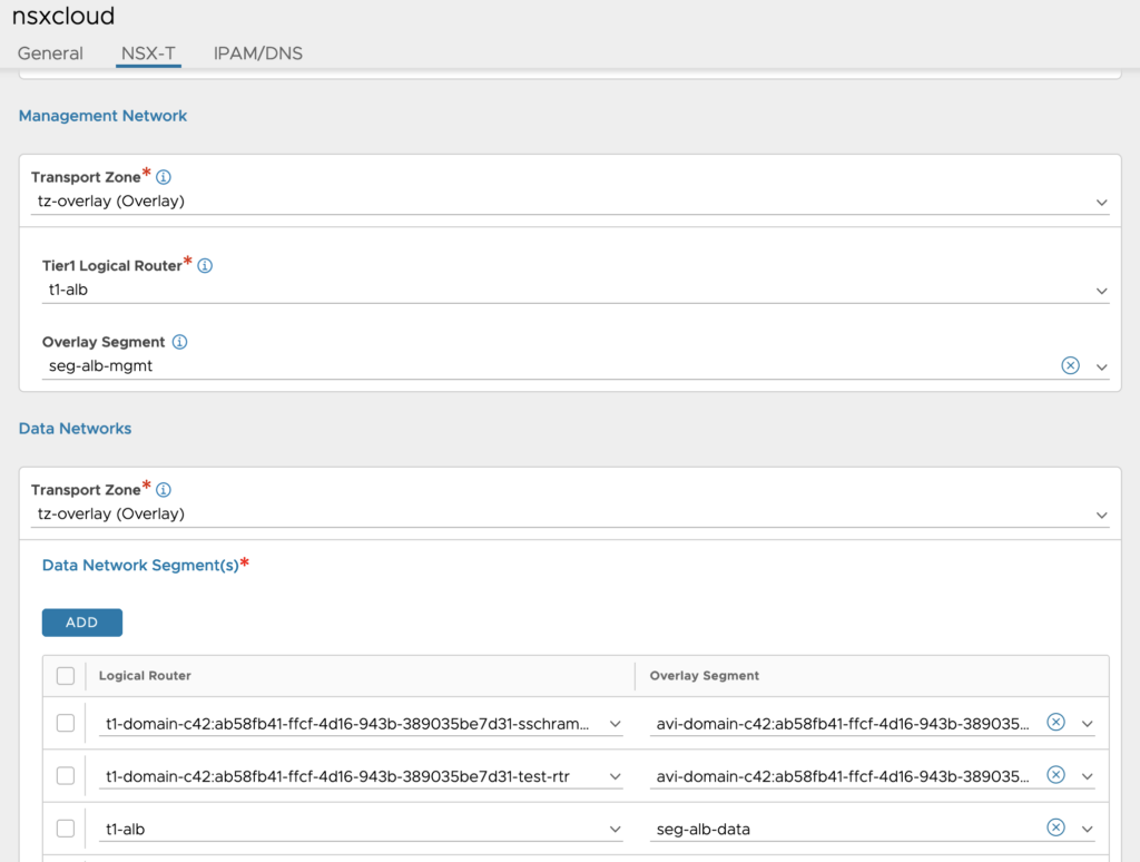 AVI NSX-T Cloud Settings - NSX Objects