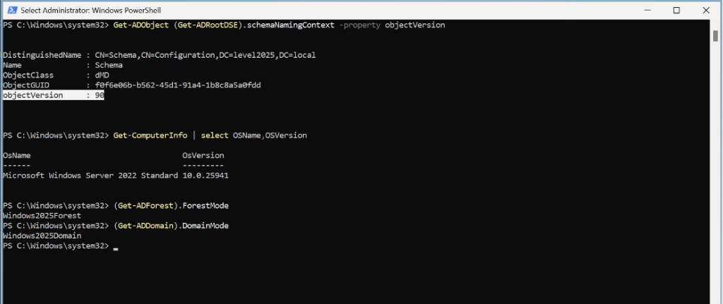Windows Server 2016 schema